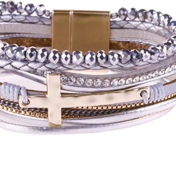 GOLD CROSS MULTI STRAND BRACELET - Picture 2 of 3